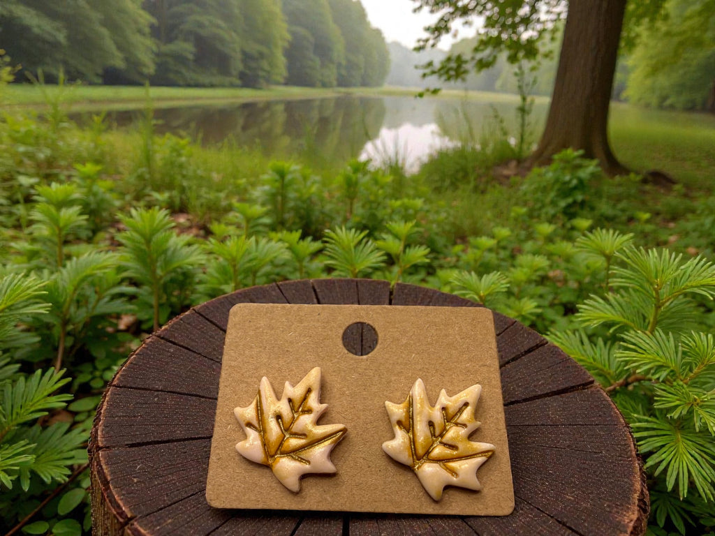 Pink n' Gold Leaf Studs